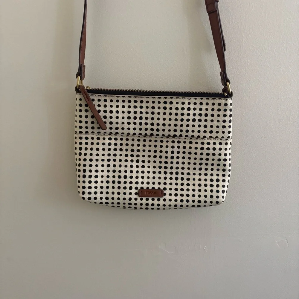 Fossil White and Black Dot Crossbody Bag purse Womens